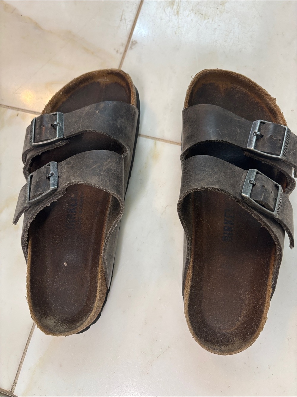 Birkenstock Arizona Dark Grey /Brown Leather Sandals